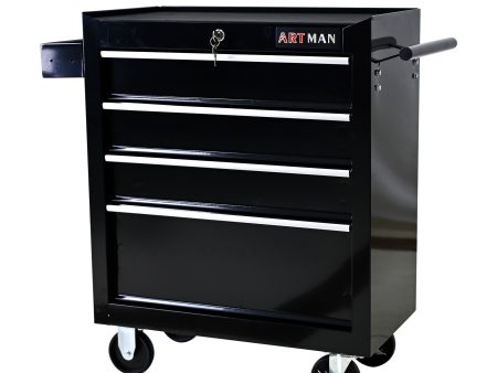 4 DRAWERS MULTIFUNCTIONAL TOOL CART WITH WHEELS-BLACK For Discount