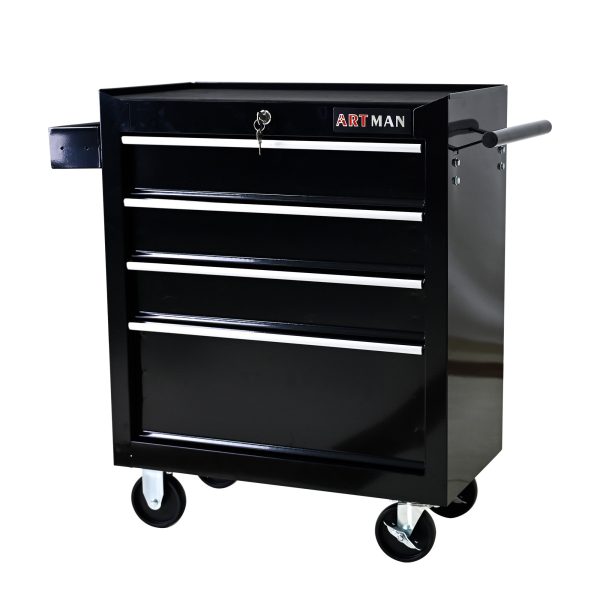 4 DRAWERS MULTIFUNCTIONAL TOOL CART WITH WHEELS-BLACK For Discount