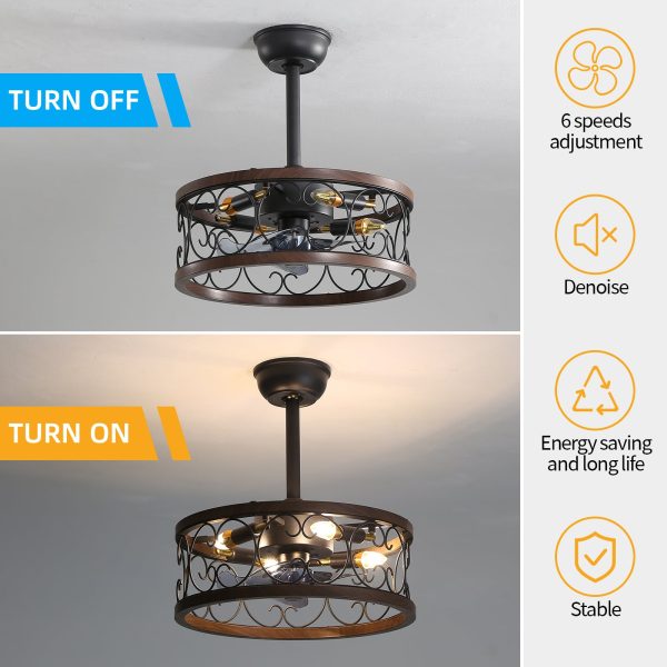 18inch Caged Ceiling Fan with Lights Remote Control for APP (Note:No warranty on bulbs) Sale