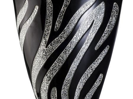 14  Tall Polyresin Decorative Vase, Black finish with Silver Zebra Pattern Online Hot Sale