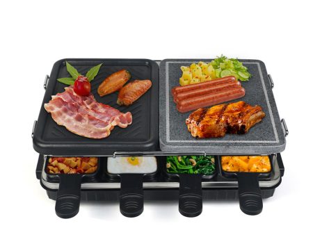 Dual Raclette Table Grill w Non-Stick Grilling Plate & Cooking Stone- 8 Person Electric Tabletop Cooker for Korean BBQ- Melt Cheese, Cook Meat & Veggies at Once Hot on Sale