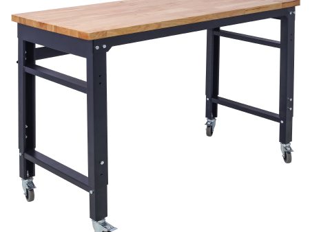 Workbench - 48  Wide Rolling Workbenches for Garage - Adjustable Height, Workshop Tool Bench, Metal with rubber Wood Top Discount