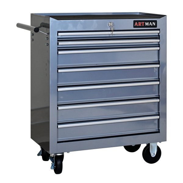 7 DRAWERS MULTIFUNCTIONAL TOOL CART WITH WHEELS-SILVER Cheap