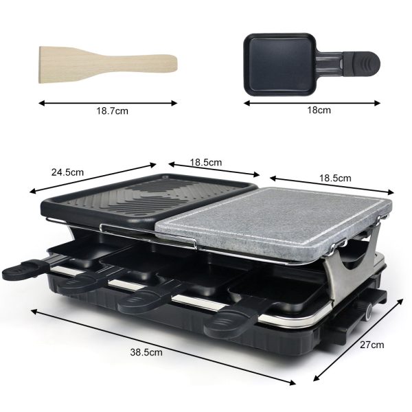 Dual Raclette Table Grill w Non-Stick Grilling Plate & Cooking Stone- 8 Person Electric Tabletop Cooker for Korean BBQ- Melt Cheese, Cook Meat & Veggies at Once Hot on Sale