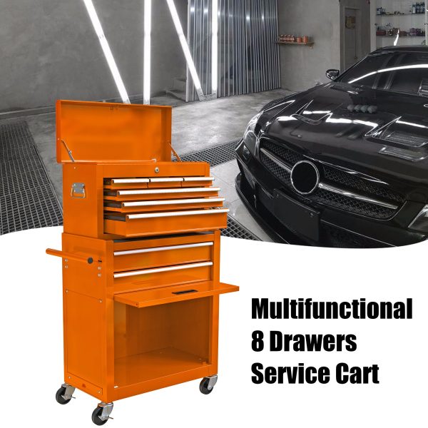 High Capacity Rolling Tool Chest with Wheels and Drawers, 8-Drawer Tool Storage Cabinet--ORANGE For Cheap