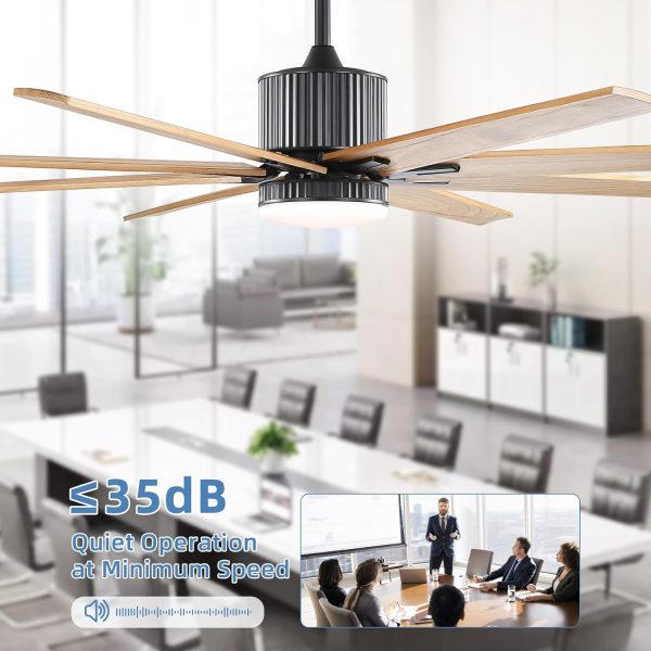 76 Inch Indoor Ceiling Fan With Dimmable 3 Color Led Light 8 Solid Wood Blades Remote Control Reversible DC Motor Black For Home Supply