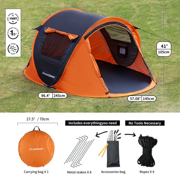 2 Person Black + Orange Pop Up Camping Tent Online Sale