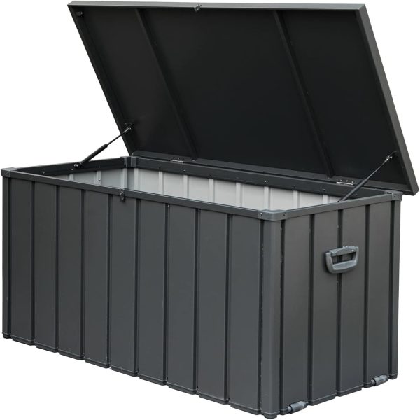 160 Gallon Outdoor Storage Deck Box Waterproof, Large Patio Storage Bin for Outside Cushions, Throw Pillows, Garden Tools, Lockable (Dark Gray) Discount