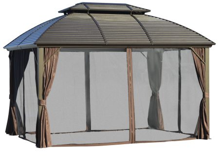 10  x 12  Hardtop Gazebo Canopy with Galvanized Steel Double Roof, Aluminum Frame, Permanent Pavilion Outdoor Gazebo with Netting and Curtains for Patio, Garden, Backyard, Deck, Lawn Fashion