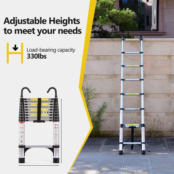 10.5ft (about 3.2m) retractable ladder, multi-functional foldable ladder, with hook, aluminum retractable ladder, suitable for daily use of RV, attic, home, 330 pounds Discount