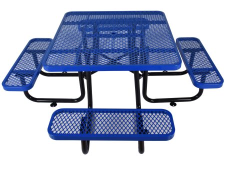 Square Outdoor Steel Picnic Table 46  blue ,with umbrella pole Cheap