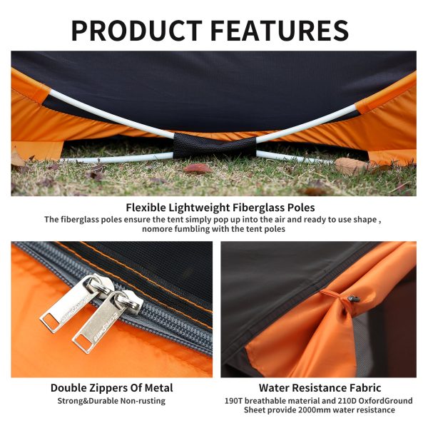 2 Person Black + Orange Pop Up Camping Tent Online Sale