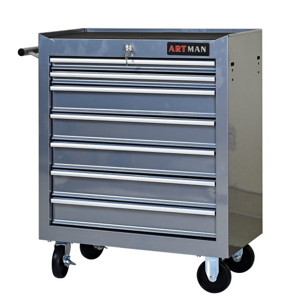 7 DRAWERS MULTIFUNCTIONAL TOOL CART WITH WHEELS-SILVER Cheap