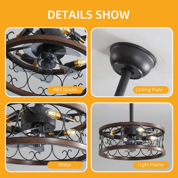 18inch Caged Ceiling Fan with Lights Remote Control for APP (Note:No warranty on bulbs) Sale