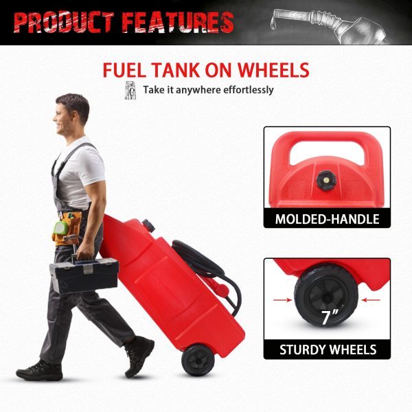 34 Gallon Gas Caddy With Wheels, Fuel Transfer Tank Gasoline Diesel Can,Fuel Storage Tank For Automobiles ATV Car Mowers Tractors Boat Motorcycle(Red) Supply