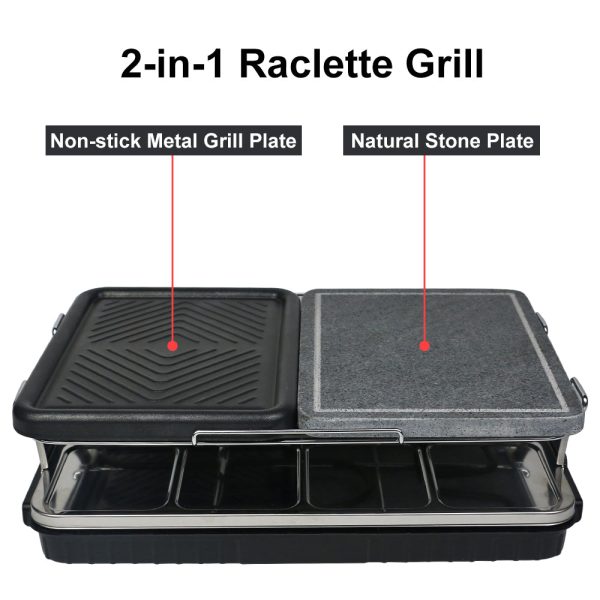 Dual Raclette Table Grill w Non-Stick Grilling Plate & Cooking Stone- 8 Person Electric Tabletop Cooker for Korean BBQ- Melt Cheese, Cook Meat & Veggies at Once Hot on Sale