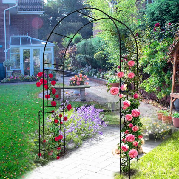 Metal Garden Arch W55   x H94.5   Garden Arbor Trellis Climbing Plants Support Rose Arch Outdoor Arch Black Hot on Sale