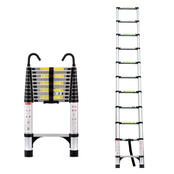 10.5ft (about 3.2m) retractable ladder, multi-functional foldable ladder, with hook, aluminum retractable ladder, suitable for daily use of RV, attic, home, 330 pounds Discount