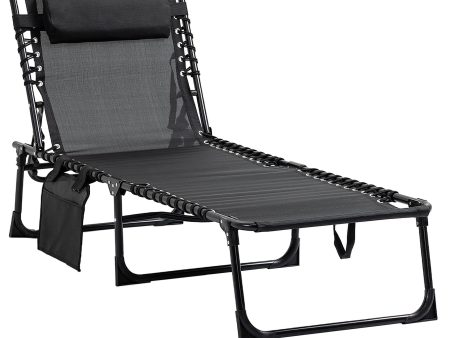 Outsunny Reclining Chaise Lounge Chair, Portable Sun Lounger, Folding Camping Cot, with Adjustable Backrest and Removable Pillow, for Patio, Garden, Beach, Black Online now