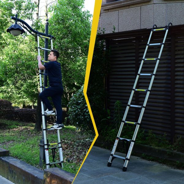 10.5ft (about 3.2m) retractable ladder, multi-functional foldable ladder, with hook, aluminum retractable ladder, suitable for daily use of RV, attic, home, 330 pounds Discount