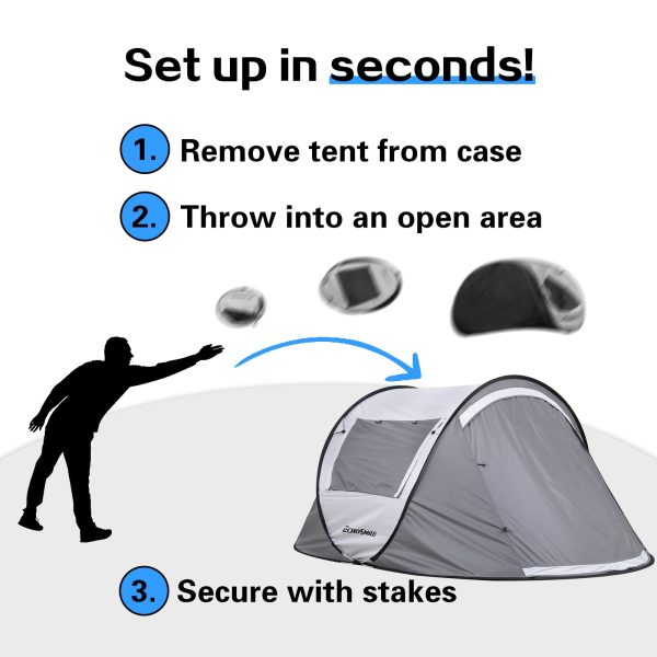 2 Person White + Gray Pop Up Camping Tent Discount