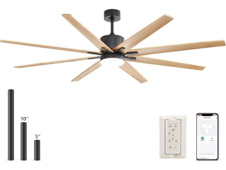 76 Inch Indoor Ceiling Fan With Dimmable 3 Color Led Light 8 Solid Wood Blades Remote Control Reversible DC Motor Black For Home Supply