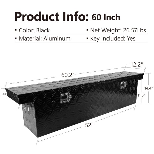 60.2 (L) x 12.2 (W) x 14.4 (H) Pickup Truck Bed Tool Box Trailer Tool Box for Bed of Truck,Aluminum Stripes Toolbox for Truck RV Tralier,Chrome Latch,Black Surface Cheap