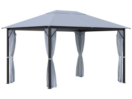 10  x 13  Patio Gazebo, Aluminum Frame, Outdoor Gazebo Canopy Shelter with Netting & Curtains, Garden, Lawn, Backyard and Deck, Gray Online now