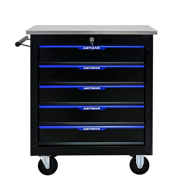 5 DRAWERS MULTIFUNCTIONAL TOOL CART WITH WHEELS-BLACK+BLUE on Sale