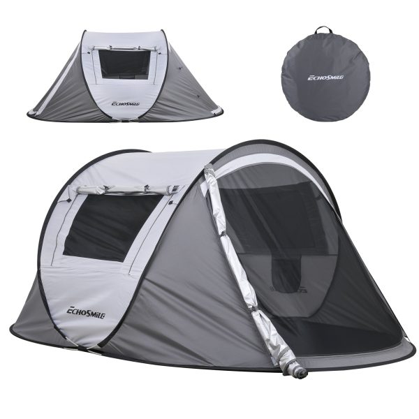 2 Person White + Gray Pop Up Camping Tent Discount