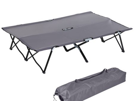 Outsunny 2 Person Folding Camping Cot for Adults, 50  Extra Wide Outdoor Portable Sleeping Cot with Carry Bag, Elevated Camping Bed, Beach Hiking, Grey Supply