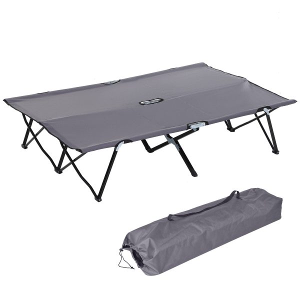 Outsunny 2 Person Folding Camping Cot for Adults, 50  Extra Wide Outdoor Portable Sleeping Cot with Carry Bag, Elevated Camping Bed, Beach Hiking, Grey Supply