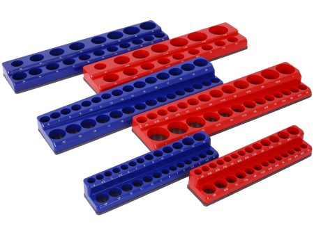 Magnetic Socket Organizer Set, 6-Piece Socket Holder Set Includes 1 4 , 3 8 , 1 2  Drive Metric SAE Socket Trays, Holds 141 Pieces Standard Size and Deep Size Sockets(Socket not Included),red and blue For Sale