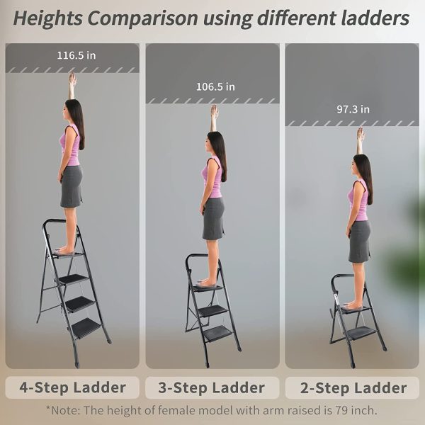 YSSOA 3 Step Ladder, Folding Step Stool with Wide Anti-Slip Pedal, 330 lbs Sturdy Steel Ladder, Convenient Handgrip, Lightweight, Portable Steel Step Stool, Black (HILADDFOLD3B) Fashion