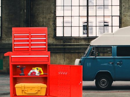 Detachable 5 Drawer Tool Chest with Bottom Cabinet and One Adjustable Shelf--Red For Cheap