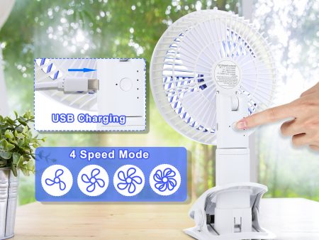 Clip on Fan with LED Lamp, Rechargeable Desk Fan, 4 Speed 360°Rotating Detachable Clamp Fan, Battery Powered USB Camping Fan Portable for Cart RV Car Travel Camping Tent Workout Treadmill Bed Desk Sale