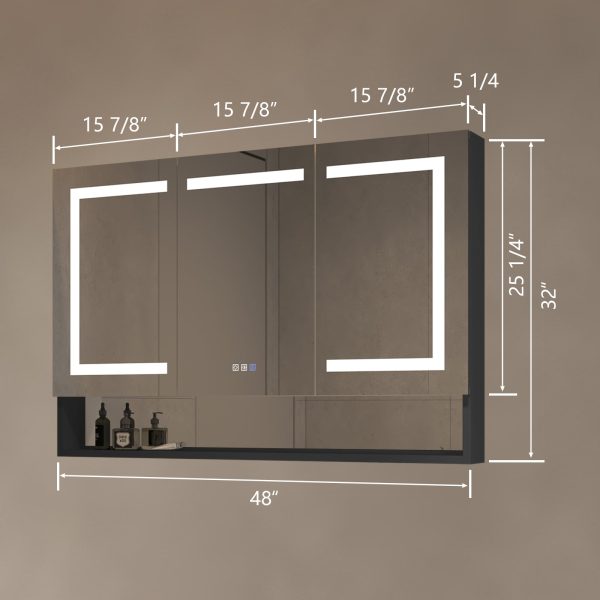 48 in. W x 32 in. H Silver Aluminum Recessed Surface Mount Dimmable Medicine Cabinet with Mirror, LED and Shelves Fashion