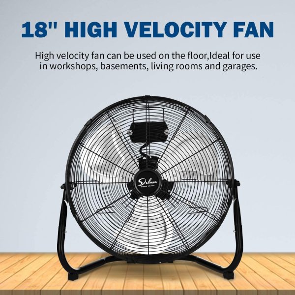 Simple Deluxe 18 Inch 3-Speed High Velocity Heavy Duty Metal Industrial Floor Fans Quiet for Home Commercial, Residential, and Greenhouse Use, Outdoor Indoor, Black, 2 Pack Online now