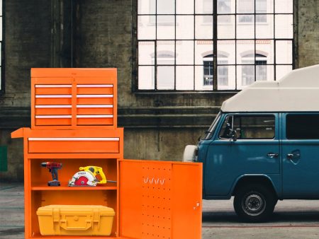 Detachable 5 Drawer Tool Chest with Bottom Cabinet and One Adjustable Shelf--Orange Supply