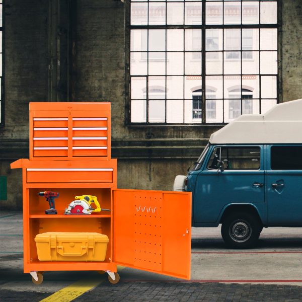 Detachable 5 Drawer Tool Chest with Bottom Cabinet and One Adjustable Shelf--Orange Supply