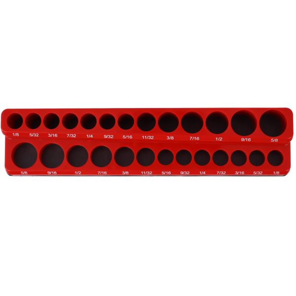 Magnetic Socket Organizer Set, 6-Piece Socket Holder Set Includes 1 4 , 3 8 , 1 2  Drive Metric SAE Socket Trays, Holds 141 Pieces Standard Size and Deep Size Sockets(Socket not Included),red and blue For Sale