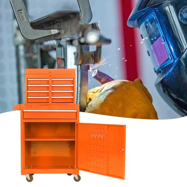 Detachable 5 Drawer Tool Chest with Bottom Cabinet and One Adjustable Shelf--Orange Supply