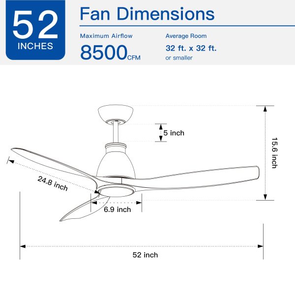 52 inch indoor black ceiling fan with LED light Online