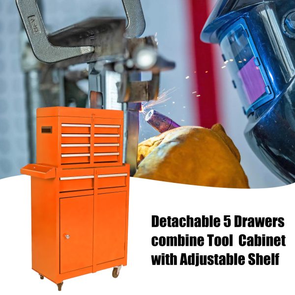 Detachable 5 Drawer Tool Chest with Bottom Cabinet and One Adjustable Shelf--Orange Supply