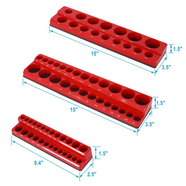 3 Piece SAE Magnetic Socket Organizers, Socket Organizers for Toolboxes, Socket Organizer, Magnetic Socket Holder, Black Tool Box Organizer,red,SAE For Cheap