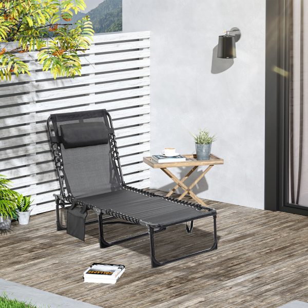 Outsunny Reclining Chaise Lounge Chair, Portable Sun Lounger, Folding Camping Cot, with Adjustable Backrest and Removable Pillow, for Patio, Garden, Beach, Black Online now