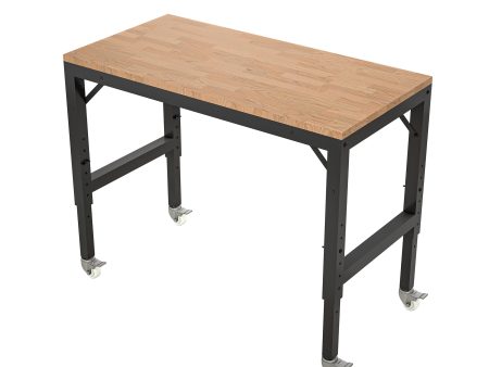 48  Heavy-Duty Adjustable Workbench for Garage, Rubber Wood shop table W Metal Wheels, Hardwood Workstation Weight Capacity over 2000 Lbs with Wheels Supply