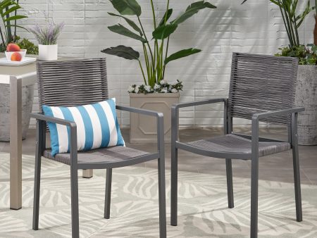 Outdoor Modern Aluminum Dining Chair with Rope Seat (Set of 2), Gray and Dark Gray For Cheap