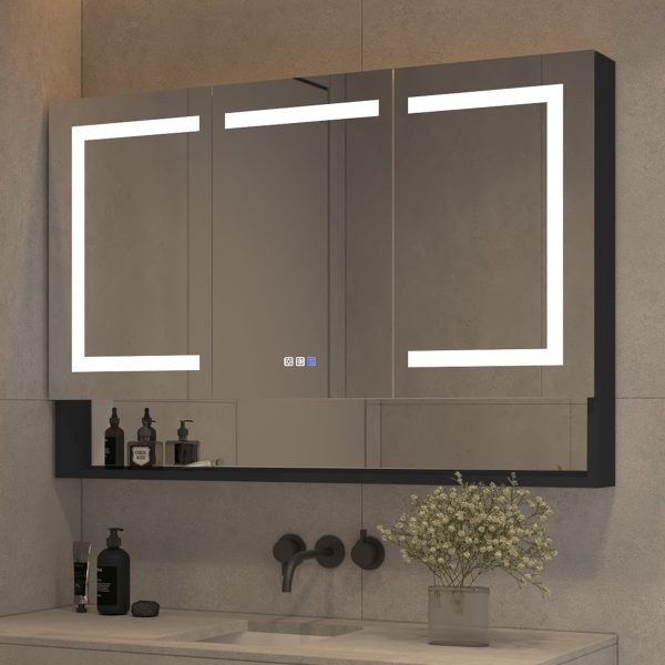 48 in. W x 32 in. H Silver Aluminum Recessed Surface Mount Dimmable Medicine Cabinet with Mirror, LED and Shelves Fashion