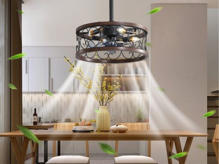 18inch Caged Ceiling Fan with Lights Remote Control for APP (Note:No warranty on bulbs) Sale